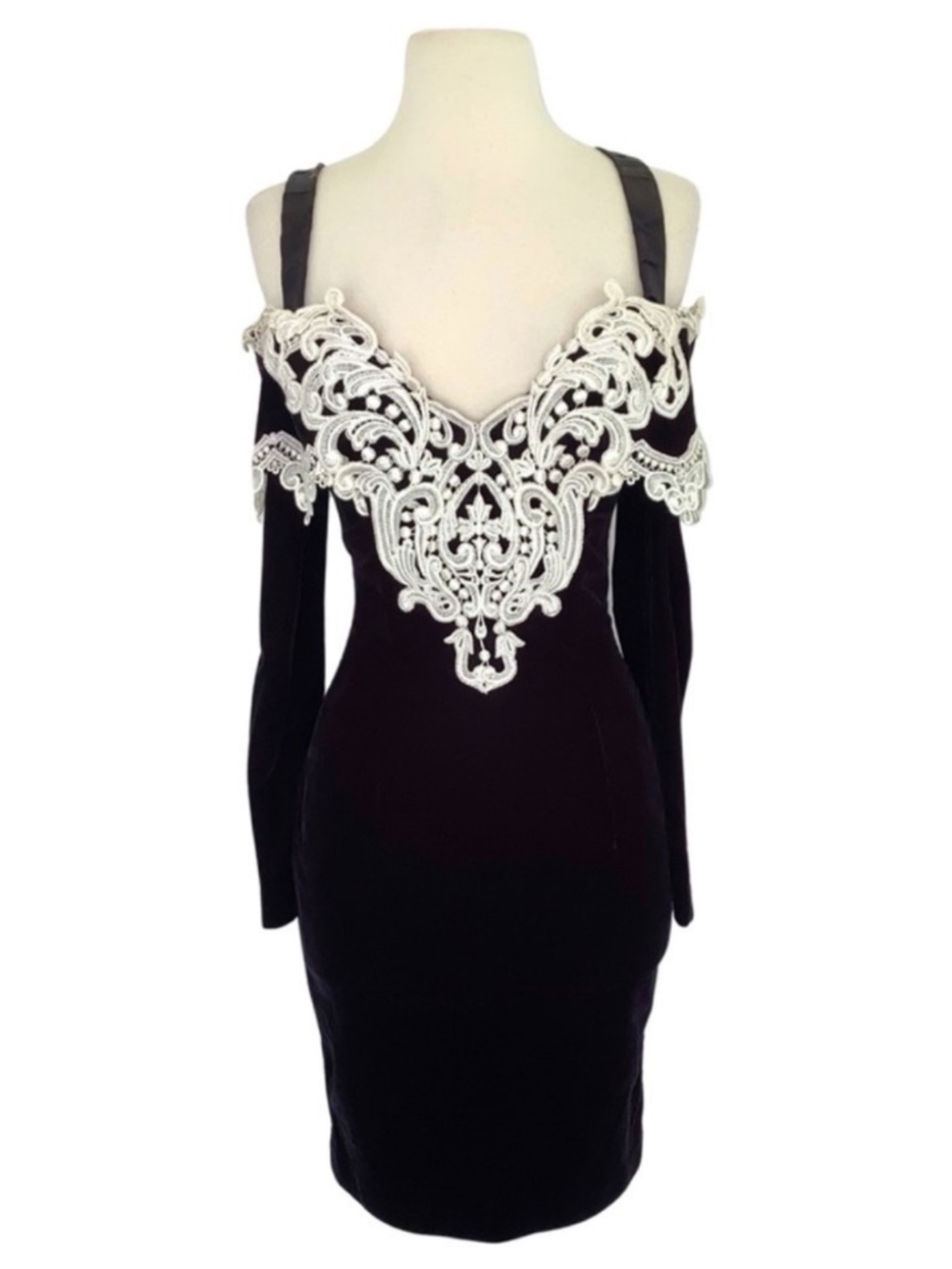 80s/90s Scott McClintock Black Velvet Off the Shoulder Dress 4